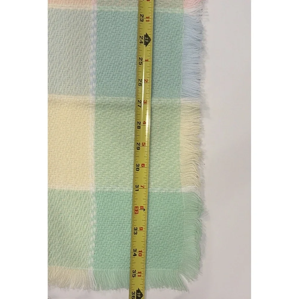 Baby Blanket Three Weavers Pastel Pink Blue Green Squares Acrylic NWT Vintage